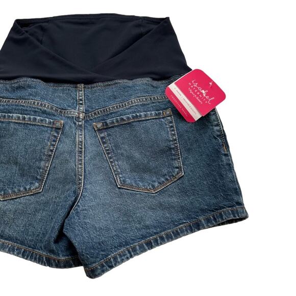 Isabel Maternity Crossover Panel Stretch Denim Jean Midi Shorts Size 2 NEW - Picture 6 of 12